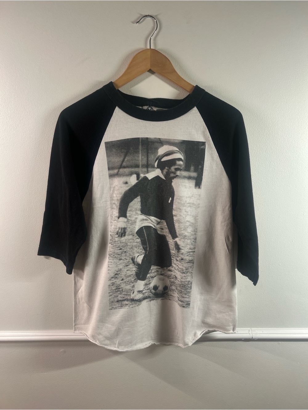 Vintage Black/White Bob Marley Soccer Raglan Tshirt, 100% Cotton